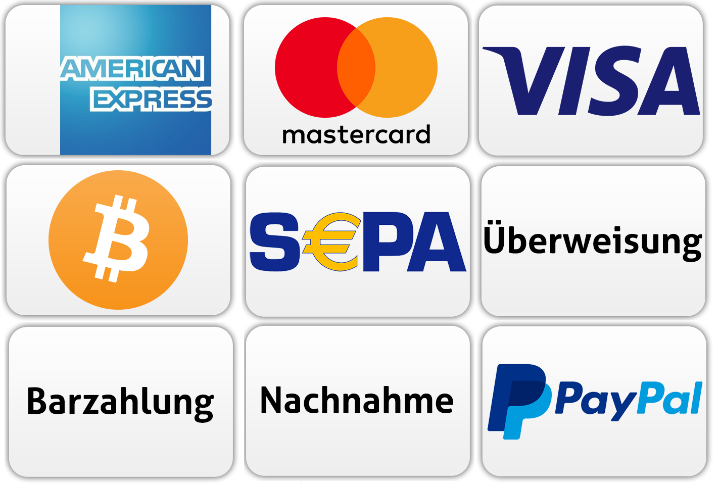 amex-mastercard-visa-sepa-ueberweisung-nachnahme-paypal-barzahlung-kryptowaehrung-bitcoin-litecoin-ripple-dash-zcash