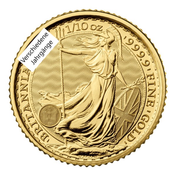 1/10 Unze Gold Britannia 999,9 Goldmünze, verschiedene Jahrgänge