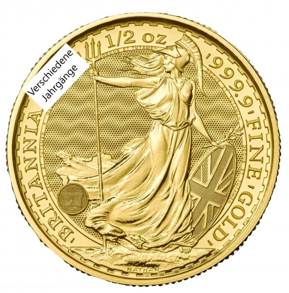 1/2 Unze Gold Britannia 999,9 Goldmünze, verschiedene Jahrgänge