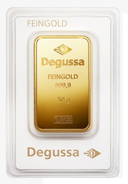 50g Goldbarren Degussa - geprägt