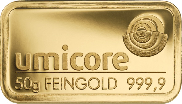 50g Goldbarren Umicore - geprägt