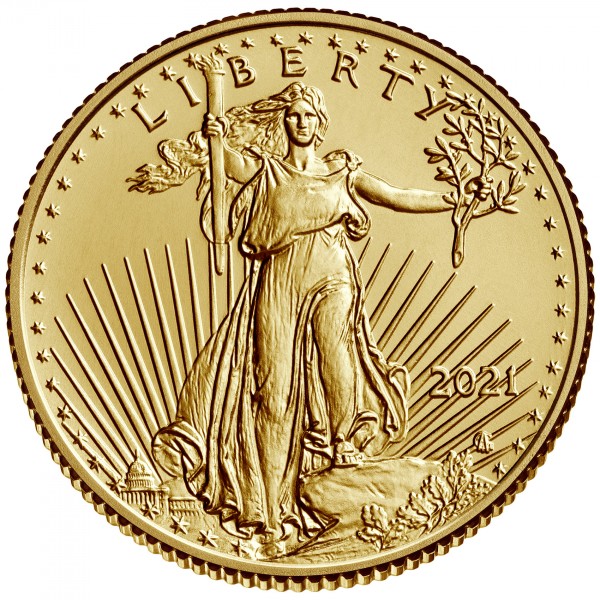 1/10 Unze American Eagle 2021 Goldmünze (Neues Design)